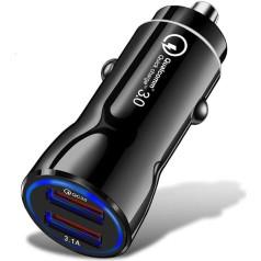 Olakey Auto lādētāja adapteris Cigarešu aizdedzinātāja ātrās uzlādes portatīvais Mini QC3.0 auto lādētājs ar divām USB ligzdām (melns) GN-B2