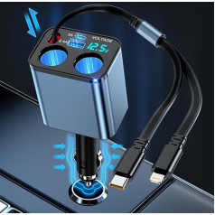 Cigarešu aizdedzinātāja sadalītājs 80 W USB C auto lādētājs Cigarešu aizdedzinātāja ligzdas adapteris 12 V/24 V USB sadalītājs Automašīnas 2 vairāku ligzdu sadalītājs ar LED voltmetru iPhone Samsung GPS kamerai Sat Nav