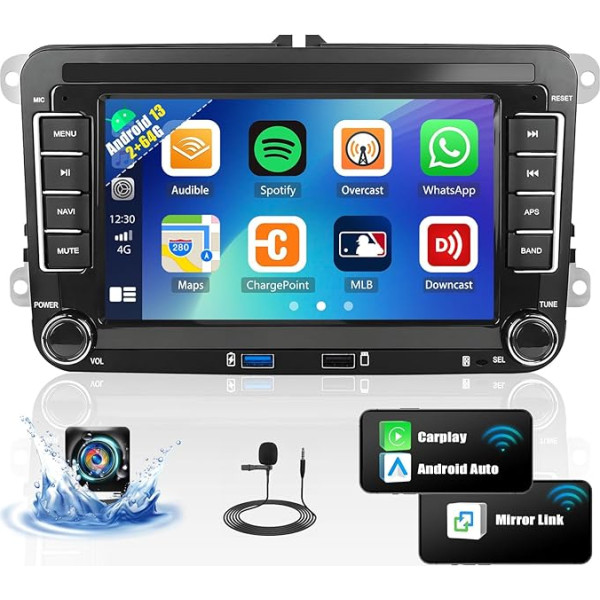 OiLiehu 2+64G Android 13 Auto Radio 2 DIN VW Passat Golf Skoda Seat ar bezvadu CarPlay Android Car 7 collu auto radio ar ekrānu Bluetooth Mirror Link GPS FM RDS WiFi SWC EQ + atpakaļgaitas kamera