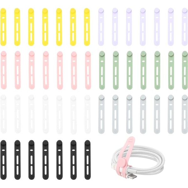 Wiederverwendbare Silikon-Befestigungskabelbinder, Ladekabel, Kabelmanagement für Elektronik, Büro-Schreibtisch-Organisation, 49 Stück