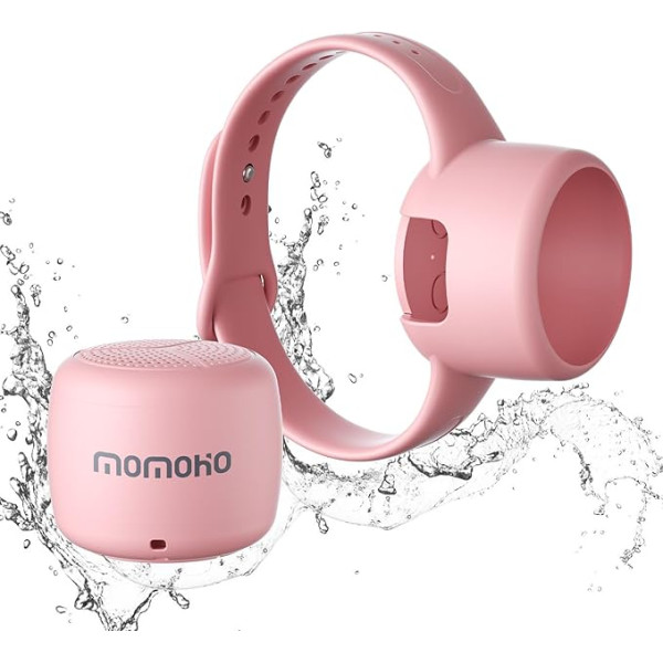 Momoho Bluetooth skaļrunis, ūdensizturīgs pārnēsājams Bluetooth skaļrunis ar pārnēsājamu joslu, IPX7, mazākais skaļrunis, TF kartes spēļu atbalsts iekštelpās, brīvdabas pārgājieniem (rozā)