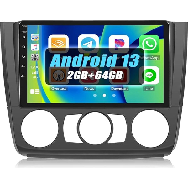 [2+64G] auometo Android 13 autoradio BMW 1. sērijas E81/E82/E87/E88 (2004-2011) ar Carplay/Android Auto/Mirrorlink, 9 collu kapacitīvais skārienjūtīgais skārienjūtīgais ekrāns Atbalsta WiFi/GPS/FM/Bluetooth