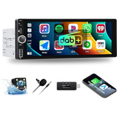 DAB/DAB + 1 DIN auto radio Bluetooth ar bezvadu Carplay Android auto, 6,86 collu auto radio skārienekrāns ar spoguļa savienojumu Android/iOS Bluetooth EQ FM/RDS radio USB/Type-C SWC atpakaļgaitas kamera