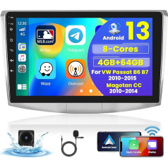 Hikity 8Cores 4+64GB auto radio navigācija VW Passat B6 B7 2010-2015, Wireless Carplay Android Car Android 13 9 collu auto radio ar GPS navigāciju Bluetooth WiFi RDS DSP FM Mirror Link SWC