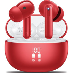 Bluetooth In-Ear austiņas Bezvadu Bluetooth 5.3 HiFi Stereo skaņa, austiņas ar 4 ENC atcelšanas mikrofonu, 42H bezvadu austiņas ar LED displeju, IPX7 ūdensnecaurlaidīgas, piemērotas sportam/birojam, sarkanas krāsas