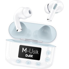 D-JIX - M-Usik Player bezvadu Bluetooth austiņas - bezvadu Bluetooth austiņas 2-in-1 ar MP3-8GB - 18 stundu darbības laiks - 4000 mūzikas celiņu - saderīgas ar viedtālruņiem - baltas krāsas