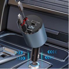 Izvelkams auto lādētājs 4-in-1, ātrs auto mobilā tālruņa lādētājs ar 80 W izvelkamu kabeli un 2 USB pieslēgvietu auto lādētāja adapteri (Dual iPhone)