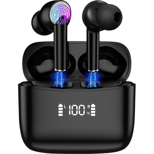 AXFEE Bluetooth austiņas, In-Ear austiņas, bezvadu Bluetooth 5.3, bezvadu austiņas ar LED displeju un ENC mikrofonu, dziļa basa austiņas, IP5 ūdensnecaurlaidīgas HiFi Stereo austiņas, USB-C