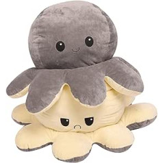 KUNSTIFY giant octopus cuddly mood toy, reversible, XXL, 80 cm (80 cm, grey, white)