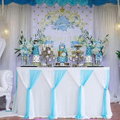 Baby Blue Galda svārki Baby Shower Zēna galdauts 6 pēdas Blue Ruffle Till Tutu Galda svārki ziloņa dzimšanas dienas ballītei Kūka Deserta bufete banketu galda rotājumi