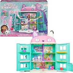 Gabby's Dollhouse, Purrfect Dollhouse su Gabby ir Panda Paw figūrėlėmis, 8 baldai, 3 aksesuarai, 2 staigmenų dėžutės ir garsai, Dovana vaikams nuo 3 metų