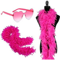 Natural Turkey Feathers Scarf Costume Colorful Fluffy Feather Boa for Girls Dancing Wedding Party Cosplay Halloween Love Tour Hen Night Accessories (Boa Sunglasses Set, Hot