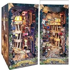 Spilay DIY Book Nook Dollhouse Kit, Booknook grāmatplauktu ieliktņu dekoru aleja, grāmatplauktu modeļu veidošanas jaunrades komplekts ar putekļu vāku un mūzikas kastīti SQ16