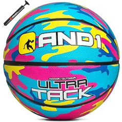 AND1 Ultra Grip Basketbols: oficiālais reglaments, 7. izmērs (74,9 cm) gumijas basketbols — strītbols ar dziļu kanālu būvi, paredzēts iekštelpu āra basketbola spēlēm