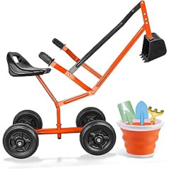 KOVOME Sandpit Excavator with Swivel Seat, Metal Excavator Crane for Sand, Dirt and Snow, Outdoor Beach Toy, Age 3+ Children's Game Tool Set with Shovels and Bucket