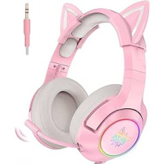 Onikuma K9 RGB Gaming Headset, Detachable Cat Ears, 7.1 Surround Sound, Retractable Noise Cancelling Microphone, 50mm Drive for PS5/4, Xbox One, PC