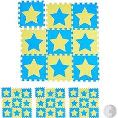 Relaxdays 36-Piece Puzzle Mat Stars 72 Puzzle Pieces, EVA Foam, Non-Toxic, Play Mat 91 x 91 cm, Blue/Yellow