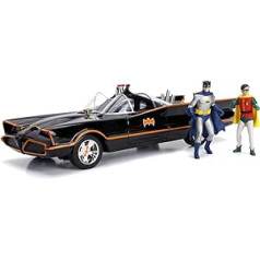 Jada Toys Classic Batmobile 1966, ļoti detalizēts 1:18 modeļa auto, ieskaitot Betmena un Robina figūru, durvis, bagāžnieku un motora pārsegu var atvērt, ar brīvgaitu, melns