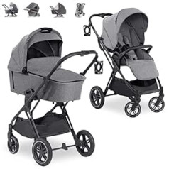 Hauck Vision X Combi Pushchair with Premium Baby Carrycot and Sports Pram Seat with Reclining Function - 2-in-1 Combination Pram up to 22 kg, Small Foldable, with Accessories (Melange Grey with Silver