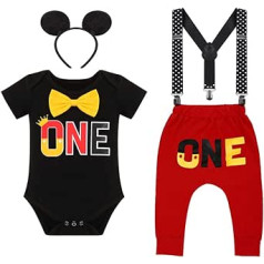 FYMNSI Baby Boys First Photo Shooting Outfit Cotton Short Sleeve Bodysuit + Braces + Long Trousers + Ear Headband 4-Piece