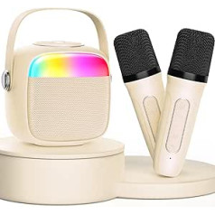 JYX karaoke aparatas vaikams ir suaugusiems, mini nešiojamasis Bluetooth garsiakalbis su mikrofonais, karaoke garsiakalbis su SD kortele / USB palaikymu, gimtadienio dovana ir žaislas mergaitėms / berniukams