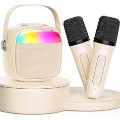 JYX karaoke iekārta bērniem un pieaugušajiem, mini pārnēsājams Bluetooth skaļrunis ar mikrofoniem, karaoke skaļrunis ar atbalstu SD kartei/USB, dzimšanas dienas dāvana un rotaļlieta meitenēm/zēniem