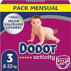 Dodot Activity Baby Nappies Size 3 (6-10 kg), 224 Nappies with Stronger Fit