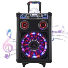 GJCrafts Karaoke Speaker Bluetooth with 2 Microphones Wireless, Mobile PA Sound System Party with Disco Ball, Audio PA System with Retractable Handle and Wheels, Supports TWS/AUX/MP3/USB/FM/TF/REC