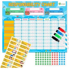 D-FantiX magnetinės atsakomybės lentelė, užduočių lentelė keliems vaikams, mano žvaigždžių apdovanojimų lentelė, kasdienė rutina, geras elgesys, sausa servetėlė, mažiems vaikams namuose