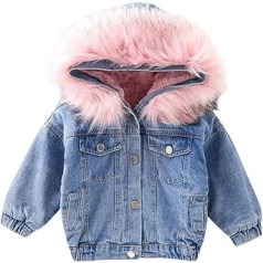 Deloito Toddler Baby Denim Jacket Autumn Winter Kids Girls Denim Outwear with Hood Faux Fur Fleece Warm Quilted Jacket Fur Collar Strong Coat 1-6 Years Old
