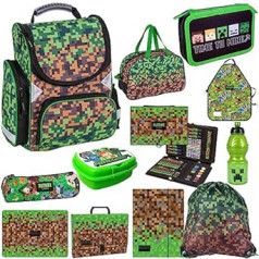 12-Piece Set Minecraft School Bag Satchel Pencil Case Gym Bag Lunch Box Water Bottle Apron Collection Folder Table Mat Painting Case Pencil Case Boy