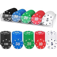 100 kazino pokerio žetonų pakuotė, žaidimo žetonų vertės žetonų kortelės, pokerio žetonų ruletės žaidimo bingo žetonų su vertės Blackjack rinkinys, skirtas skaičiavimo žymekliui kazino pokerio rinkinys