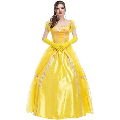 TRACYCY sieviešu princeses Belle kostīms pieaugušajiem Cosplay Beauty and the Beast Gara vakarkleita un cimdi uzvalks grezna kleita Helovīna Ziemassvētku karnevāla dzimšanas dienas ballītes kleita Dzeltena