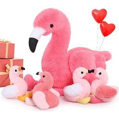 MorisMos 45 cm plīša plīša rotaļlieta Flamingo ar 4 mazuļiem vēderā, 4 gabali Jauka mīksta flamingo plīša rotaļlieta ar pildījumu, mīksta rotaļlieta, dekoratīvs spilvens dzimšanas dienas tematiskajai ballītei Ziemassvētku dāvana