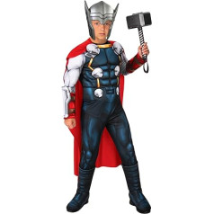 Rubies Thor Deluxe Kids Jumpsuit with Padded Chest and Boot Cover Mask Official Marvel Costume for Carnival, Christmas, Birthday, Party and Halloween