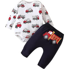 aaSccex Toddler Rudens žiemos žiemos ilgomis rankovėmis Crew Neck Body komplektas Sunkvežimio Spaudos Romper Boys