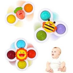 Birshe Pack of 3 Suction Cup Toy, Cartoon Water Toy, Suction Cup Toy, Baby Sensory Toy for Suction Cup, Baby Toy, Rotating Toy, Bath Toy, Baby Suction Cup for 1-6 Years Baby Gifts