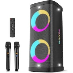 Bluetooth Karaoke Machine with 2 UHF Microphones, Wireless Microphone, TONOR PA Speaker System, Portable with Disco Lights, Supports USB/TypC/TF, Ideal for Families, Home and Outdoor Karaoke Party,