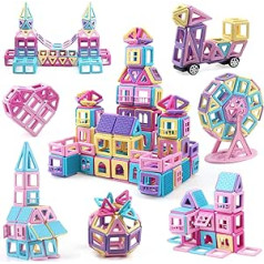 AOMIKS magnetiniai blokeliai vaikams, 173 vienetų mini magnetinės statybinės kaladėlės, Macaron spalva, 3D statybiniai blokeliai, įkvepiantis lavinantis žaislas mergaitėms ir berniukams nuo 3 metų, gimtadienio dovana