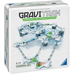 Ravensburger GraviTrax sākuma komplekts metāla kaste — izvēršams marmora skrējiens bērniem, interaktīva marmora trase, izglītojoša rotaļlieta un celtniecības rotaļlieta no 8 gadiem