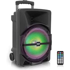 pyle Party Box — liels Bluetooth skaļrunis, PA sistēma, mūzikas kaste, karaoke kaste, Bluetooth kaste, 800 W, 12 collu zemfrekvences skaļrunis, pārnēsājamas mūzikas kastes ar uzlādējamu akumulatoru un ballīšu gaismām, MP3/USB/AUX ieeja