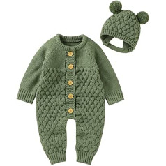 QINQNC Neugeborenes Baby Mädchen Boy Kabel Strickpullover Strampler mit Hut Kleinkind Langarm Jumpsuit Cardigan Stilvolle warme Kleidung
