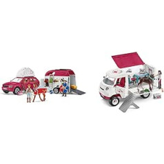 SCHLEICH 42535 piedzīvojums ar automašīnu un zirga piekabi un 42439 mobilais veterinārārsts ar Hannoveres kumeļu, bērniem no 5 līdz 12 gadiem, zirgu kluba rotaļu komplekts