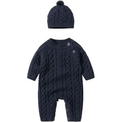 QINQNC Baby Boy Girl Kabelis Megztas Šliaužtinukas Naujagimiui Megztinis ilgomis rankovėmis Bodas su kepure Rudens Žiemos Apranga Drabužiai