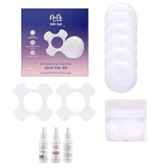 NuNi Reusable Self-Adhesive Nursing Pads for Several Weeks Breastfeeding and Sleep Without Nursing Bra Consisting of 2 Silicone Pads and 6 Washable Nursing Pads with Absorbent Core and Cleaning Spray