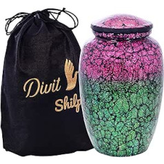 Divit Shilp kremācijas urna cilvēku pelniem ar samta maisiņu, pieaugušajiem līdz 100 kg. (Rozā un zaļa mozaīka, pieaugušajiem)