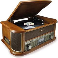 Soundmaster NR546BR Nostalgia Stereo DAB+ FM digitālais radio ar atskaņotāju, ieskaitot Audio Technica magnētisko noņemšanas sistēmu, CD/MP3, USB, kasete, Bluetooth un kodējumu Retro Brown