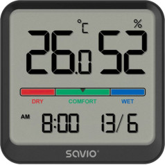 Temperatūros ir drėgmės jutiklis, skirtas naudoti patalpose, LCD ekranas, laikrodis, data, laikiklis su magnetu, ct-01/b juodas