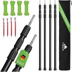 Robust Awning Poles - Set of 4 Black Tent Poles Including Pegs, Cords and Bag - Awning Telescopic Poles - Tarp Poles for Tarp