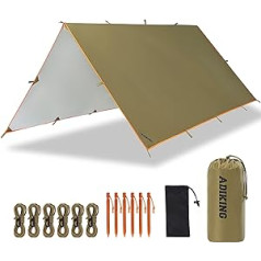 ADIKING Camping Tent Tarpaulin 3.2 m x 3 m Waterproof Portable Tarp for Hammock Lightweight Anti-UV Rain Cover Sun Protection for Camping Hiking Outdoor Activities (Brown)